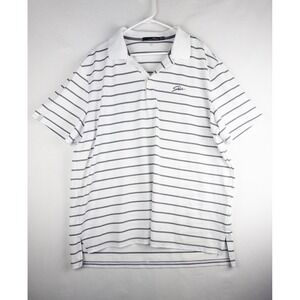 Ralph Lauren‎ RLX Golf Polo Shirt Mens 2XL White Striped Wicking Short Sleeve